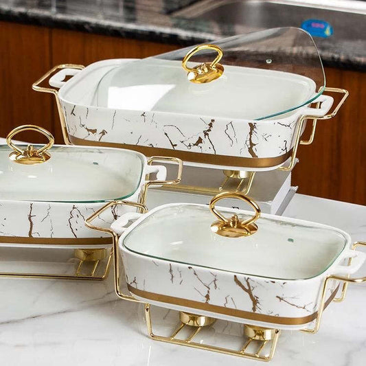 Marbled White Gold Porcelain Baking Dishes