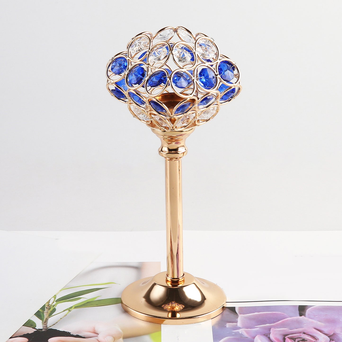 Candle Holder-Crystal Glass & Metal
