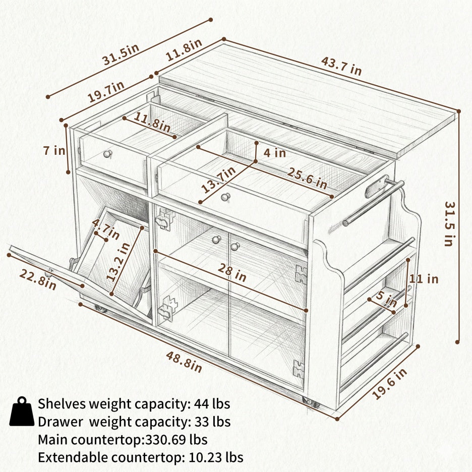 Black Marble Top Rolling Kitchen Island Cart With Drop Leaf