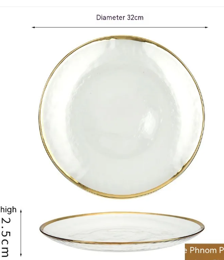Suzannah's Kitchen Gilded Gold Rim Frosted Glass Dinnerware