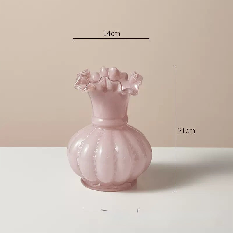 Vase-Glass with Fluted Top- Various Colors and Sizes
