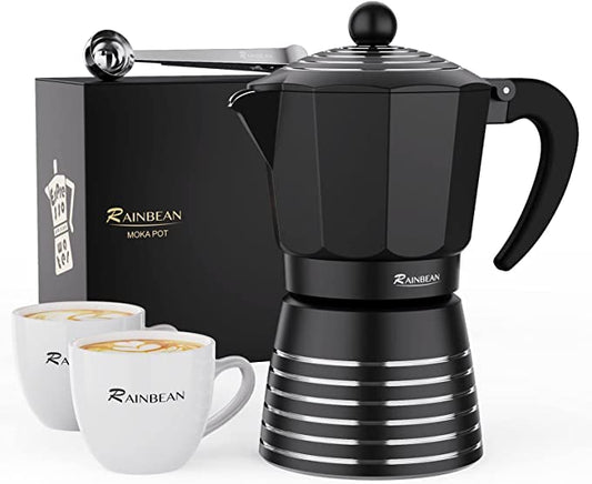 Italian Moka Pot Set-Black w Silver Stripes