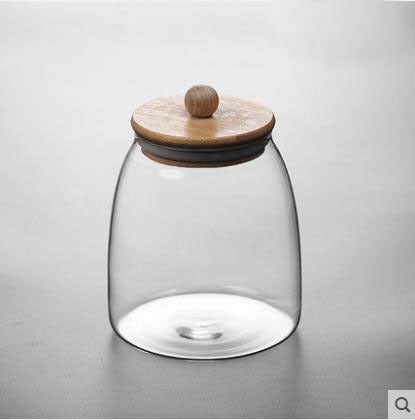 Chinese Glass Tea Jars with Airtight Wooden Lids