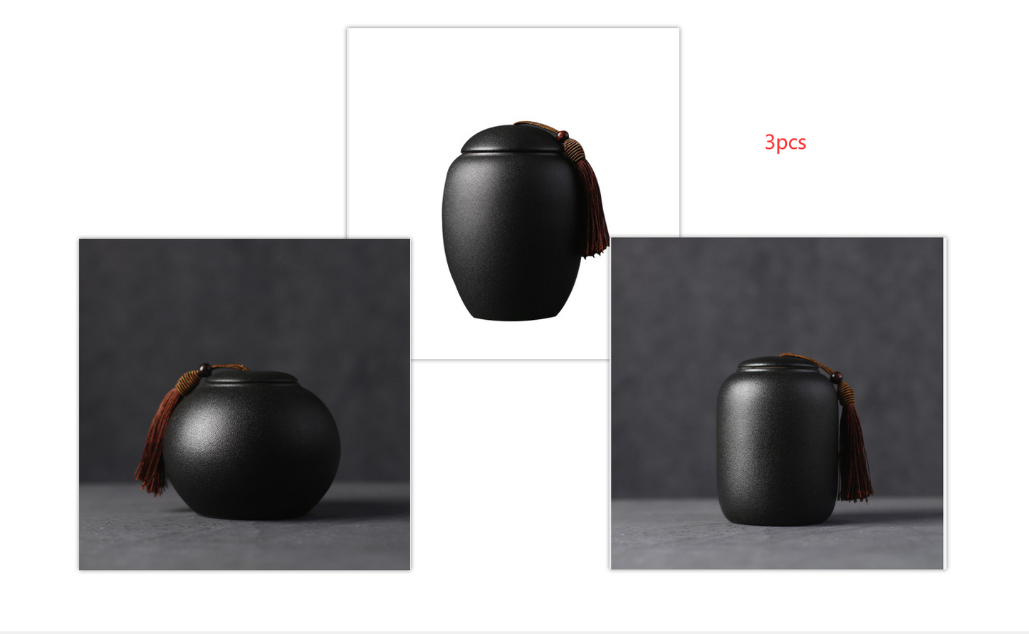 Japanese Glazed Black Ceramic Tea Jars