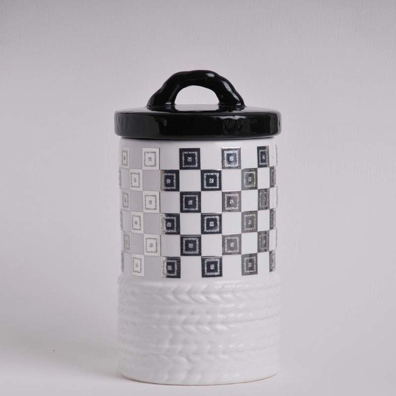 Checkerboard or Crackle Pattern Ceramic Canisters