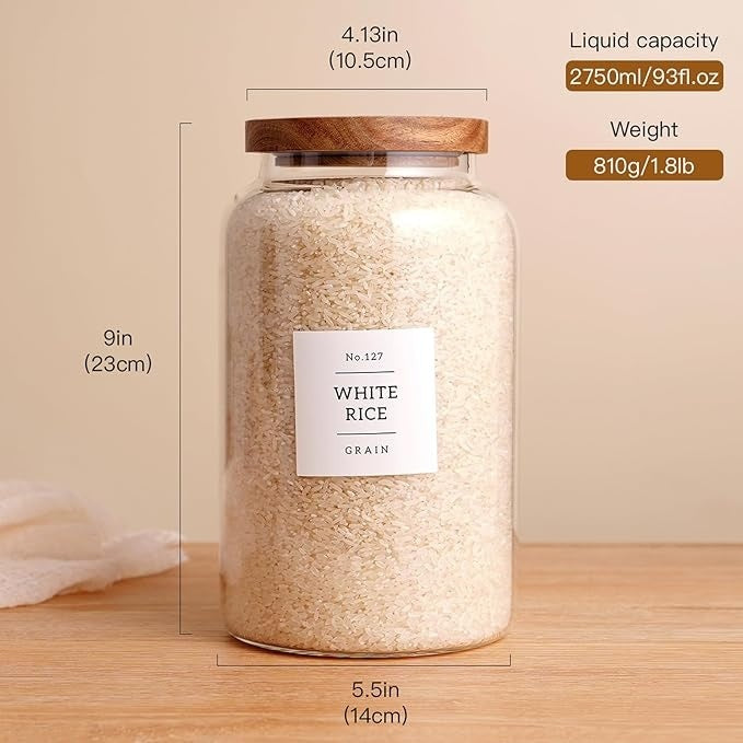 Large Capacity Glass Jar with Wood Tone Screw Top- Set of 2