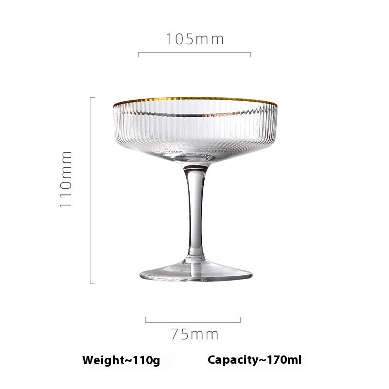 Reeded Coupe Glass with Gilt Edge Cocktail or Dessert Glass