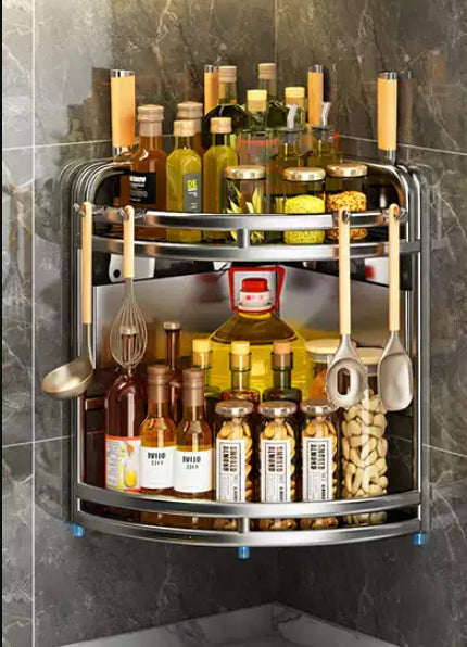 Silver or Black Stainless Steel Kitchen Corner Countertop Rack