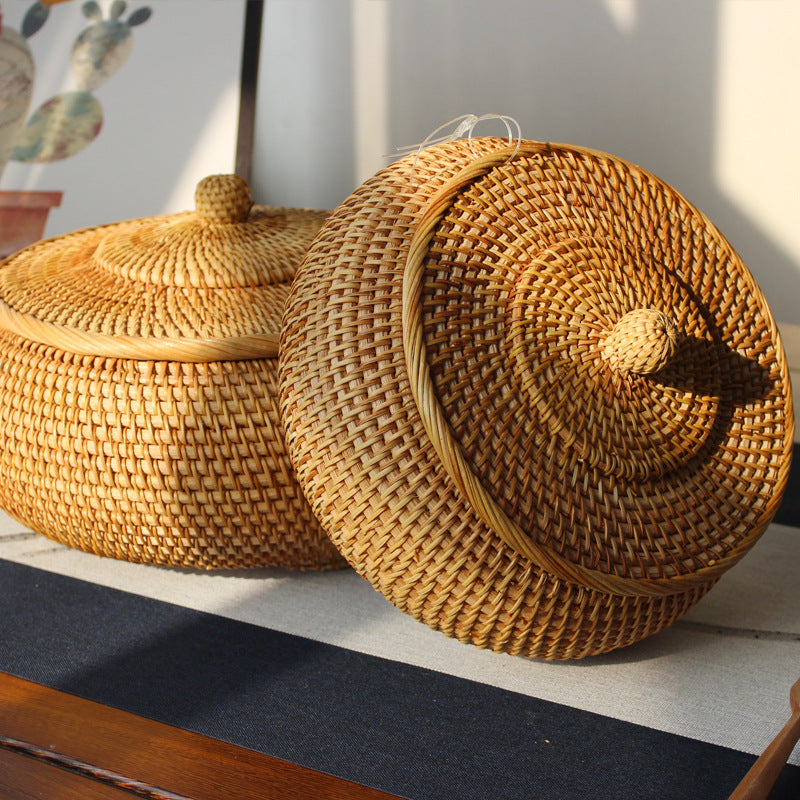 Round Rattan Basket with Lid