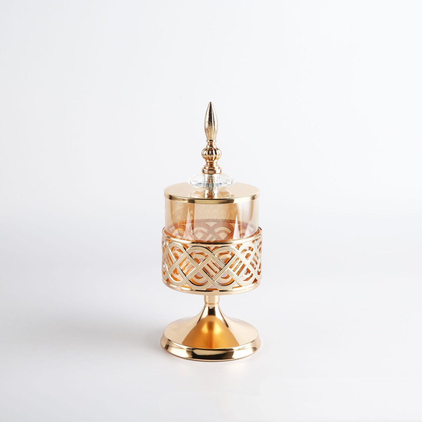 Candle Holder-Glass Cylinder in Gold Metal Holder