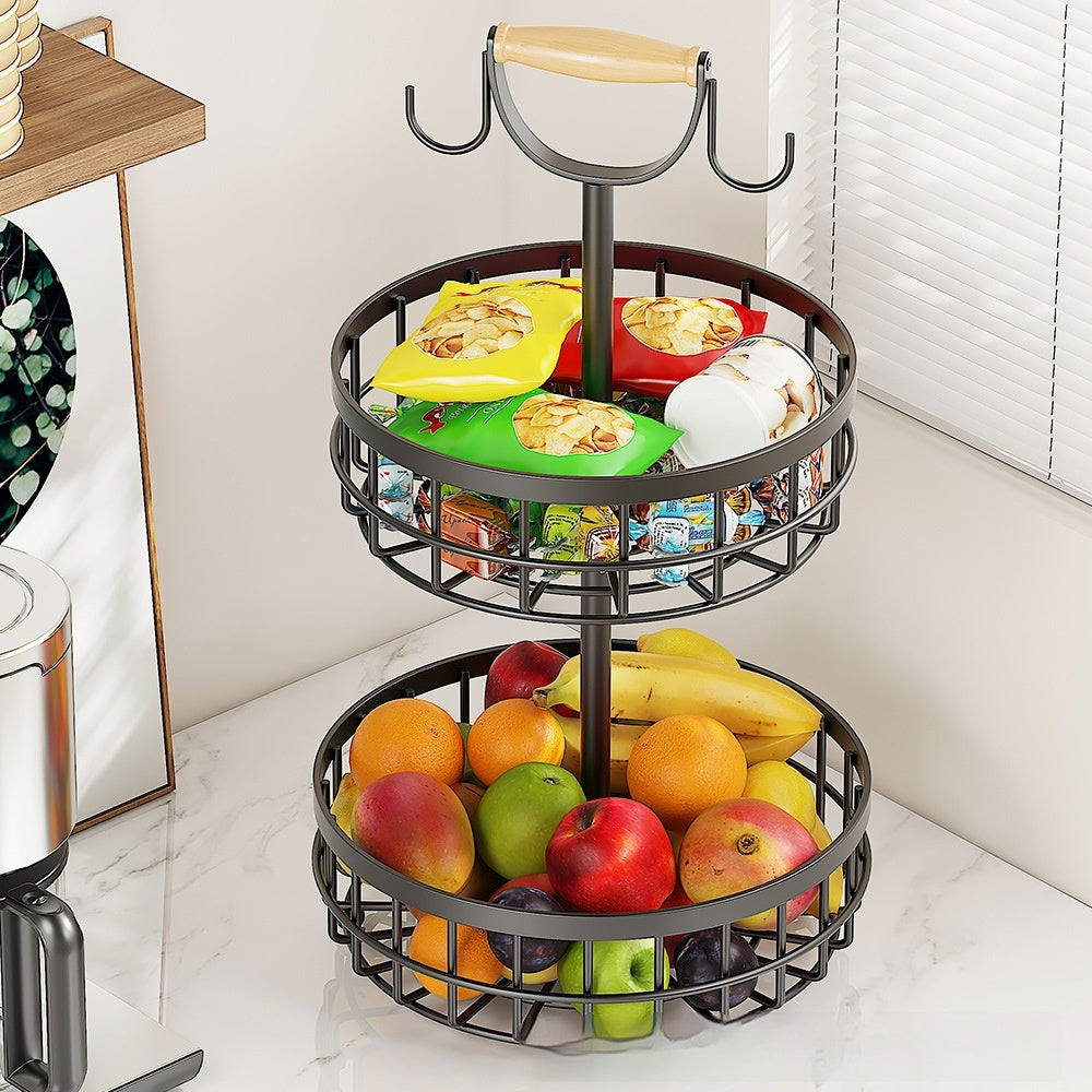 2-Tier Kitchen Fruit Basket with banana hooks