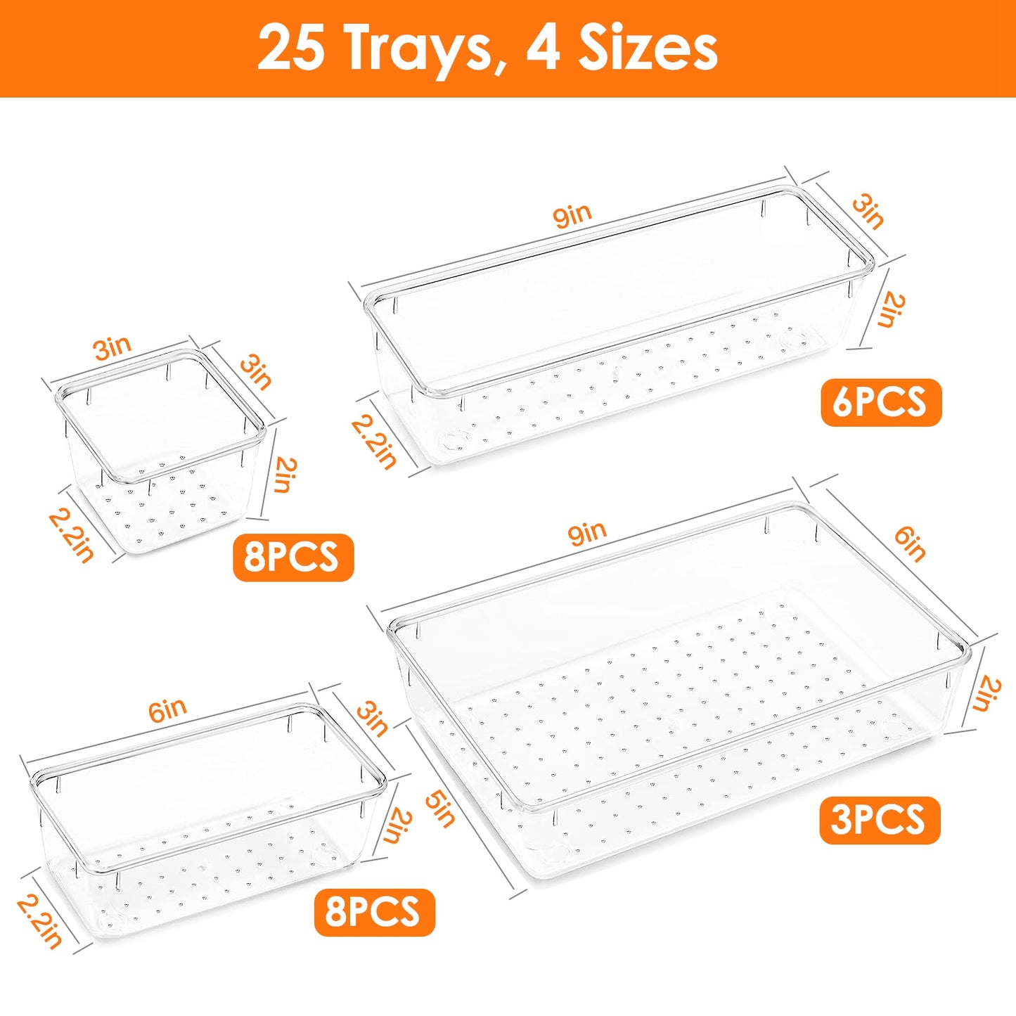 Clear Plastic Drawer Organizers-25PC
