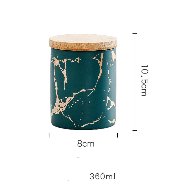 Mini Marbled Ceramic Canister with Airtight Bamboo Lid