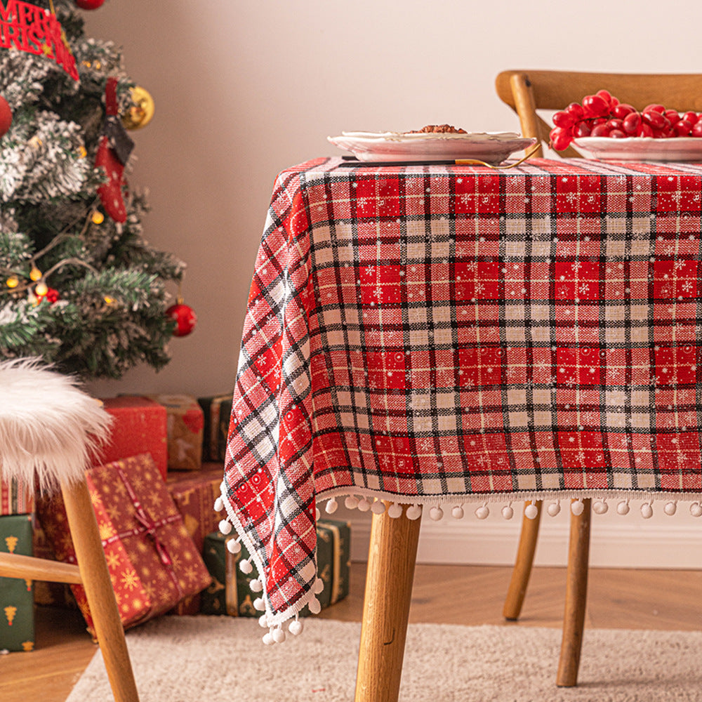 Christmas Linens: Holiday Tablecloth Red Gold Plaid