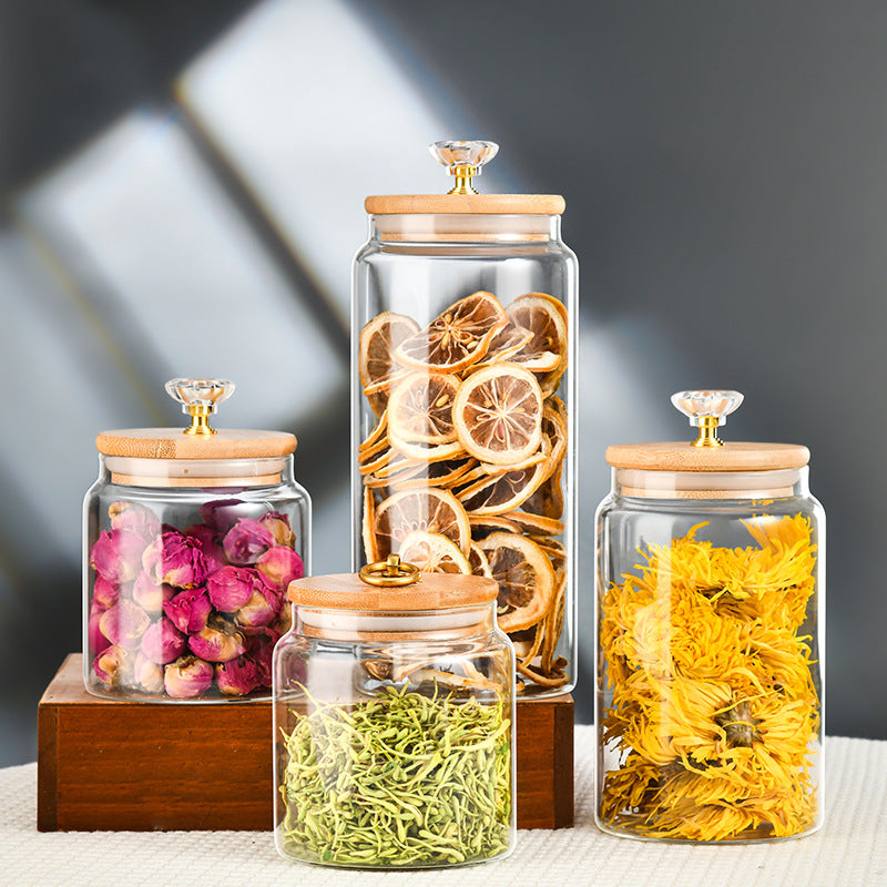 Airtight Glass Apothecary Jar Canister Wood Lid