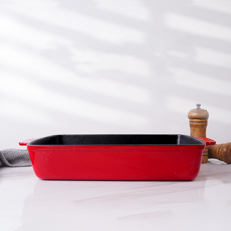 Red Enameled Cast Iron Baking Pan