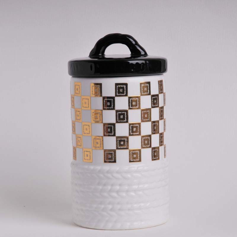 Checkerboard or Crackle Pattern Ceramic Canisters