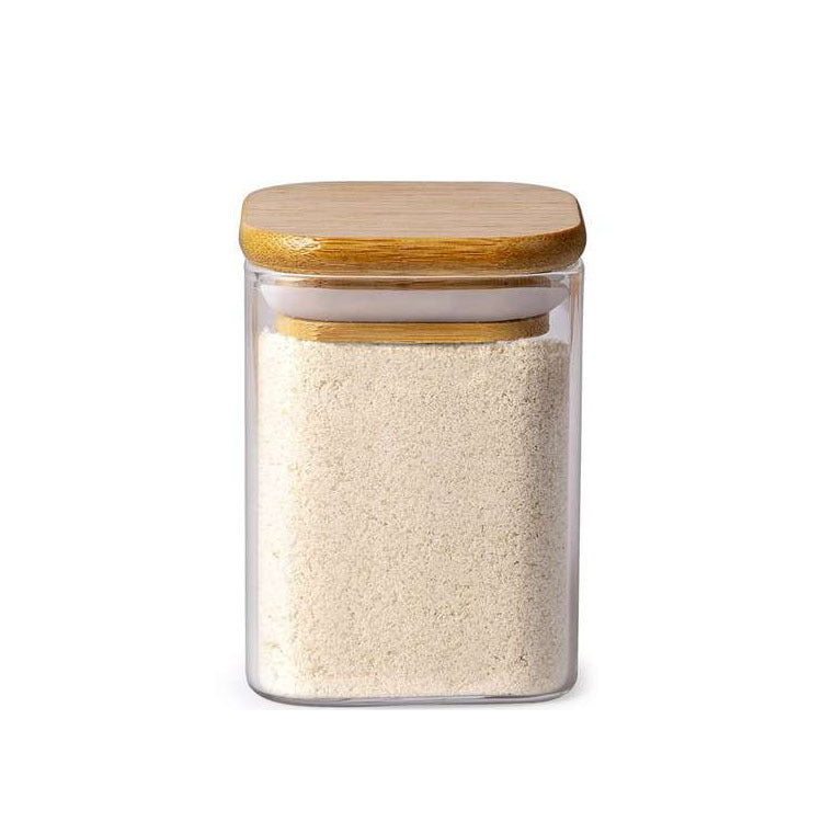 12PC Square Glass Spice Jars-Airtight Bamboo Lid-7oz