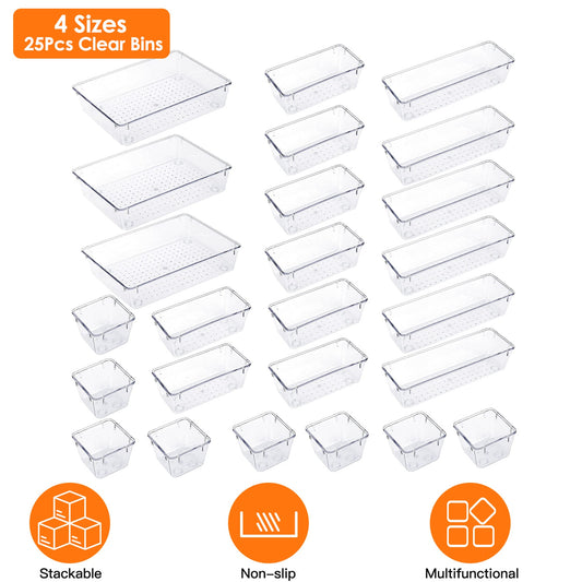 Clear Plastic Drawer Organizers-25PC