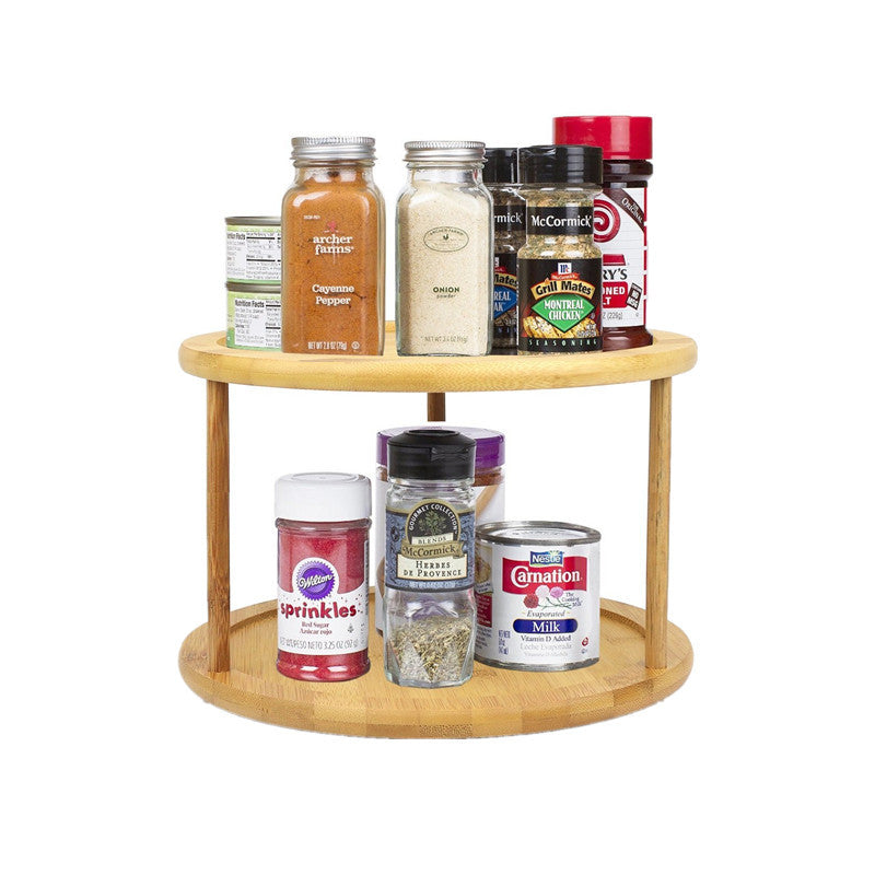 Round 2-Tier  Bamboo Turntable Spice Organizer-Supply Organizer