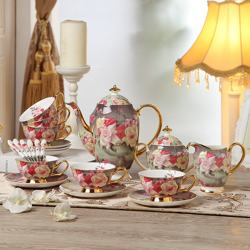 Floral & Gold Bone China Cup Set