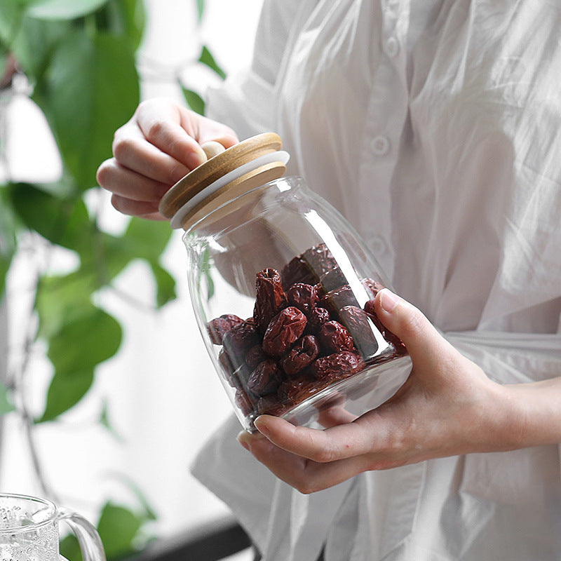 Chinese Glass Tea Jars with Airtight Wooden Lids