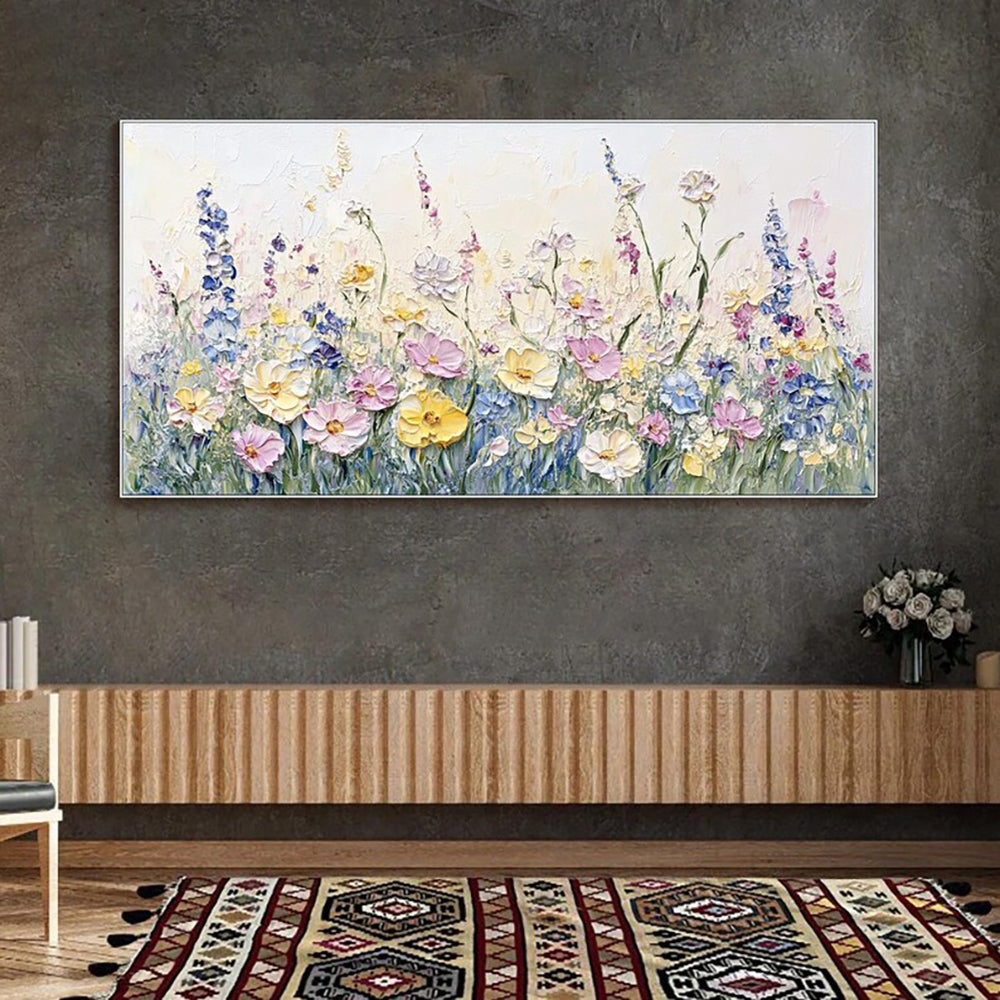 Suzannah's Kitchen Handmade Oil on Canvas Painting with Thick Dimensional Flowers