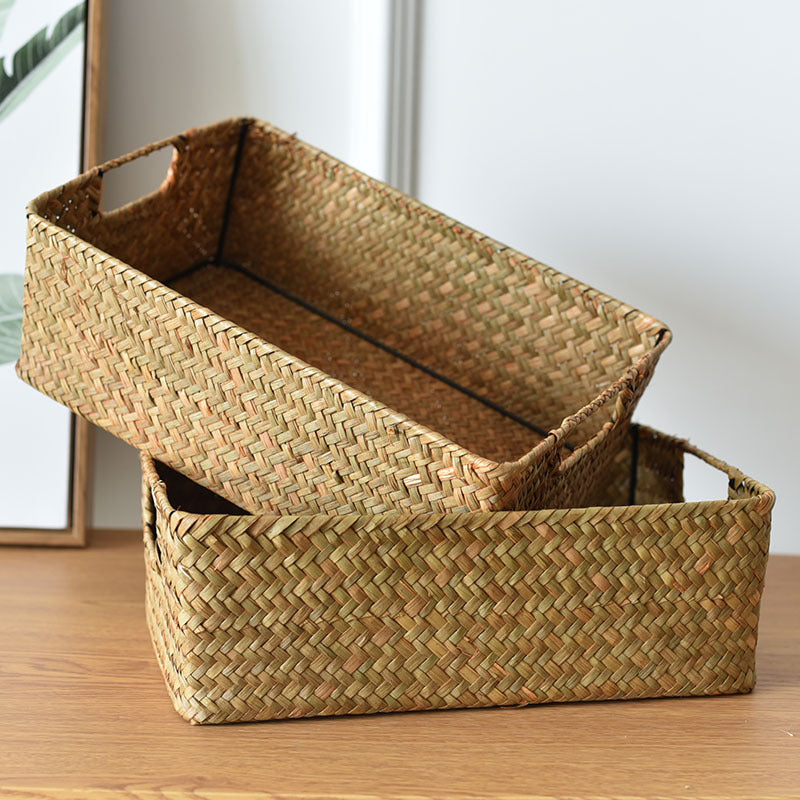 Organization & Storage: Baskets- Hand Woven Rectangular Seagrass Storage Baskets