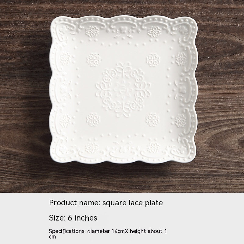 White Ceramic Embossed Dessert Plates