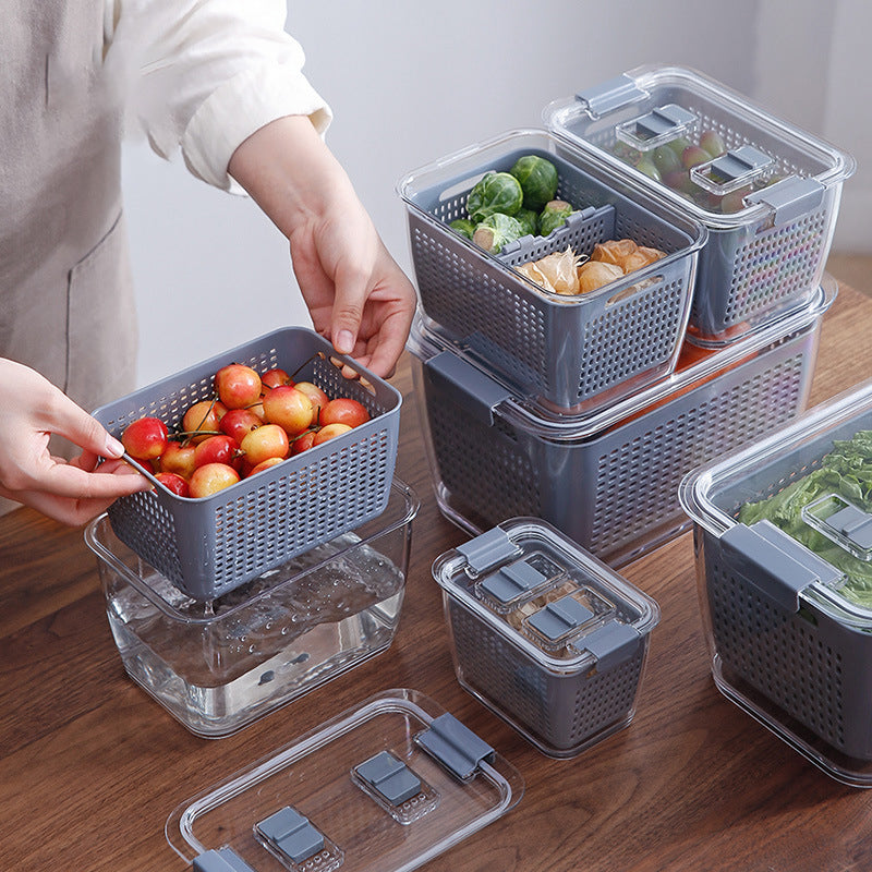 Grey Colander-Crisper w Partition-Various Sizes