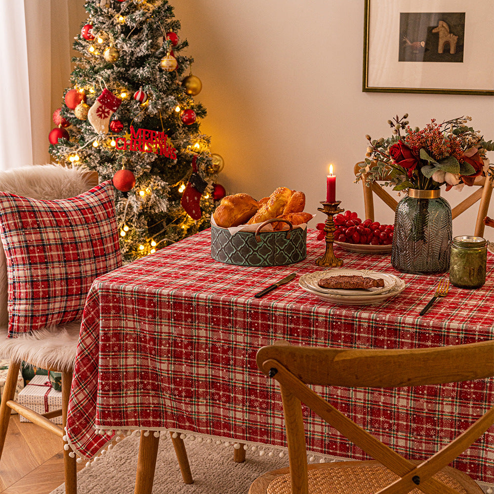 Christmas Linens: Holiday Tablecloth Red Gold Plaid