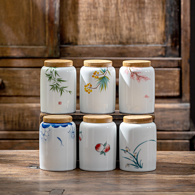 Airtight Hand Painted Ceramic Japanese Tea Jar