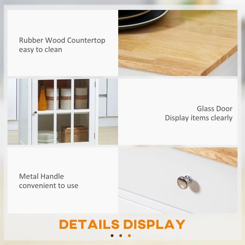 Glass Front Cabinet Kitchen Island With Drawer and Adjustable Shelves