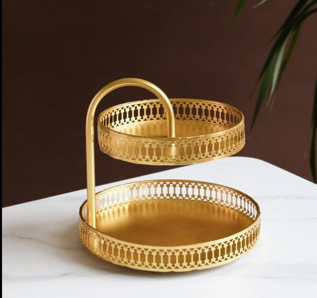 2-Tier Gold Fruit-Pastry-Dessert Tray