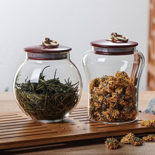 Petal Jar: Tempered Glass with Wood Lid