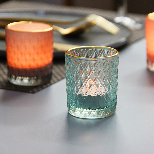 Small Textured Colored Glass Tealight Candle Jar