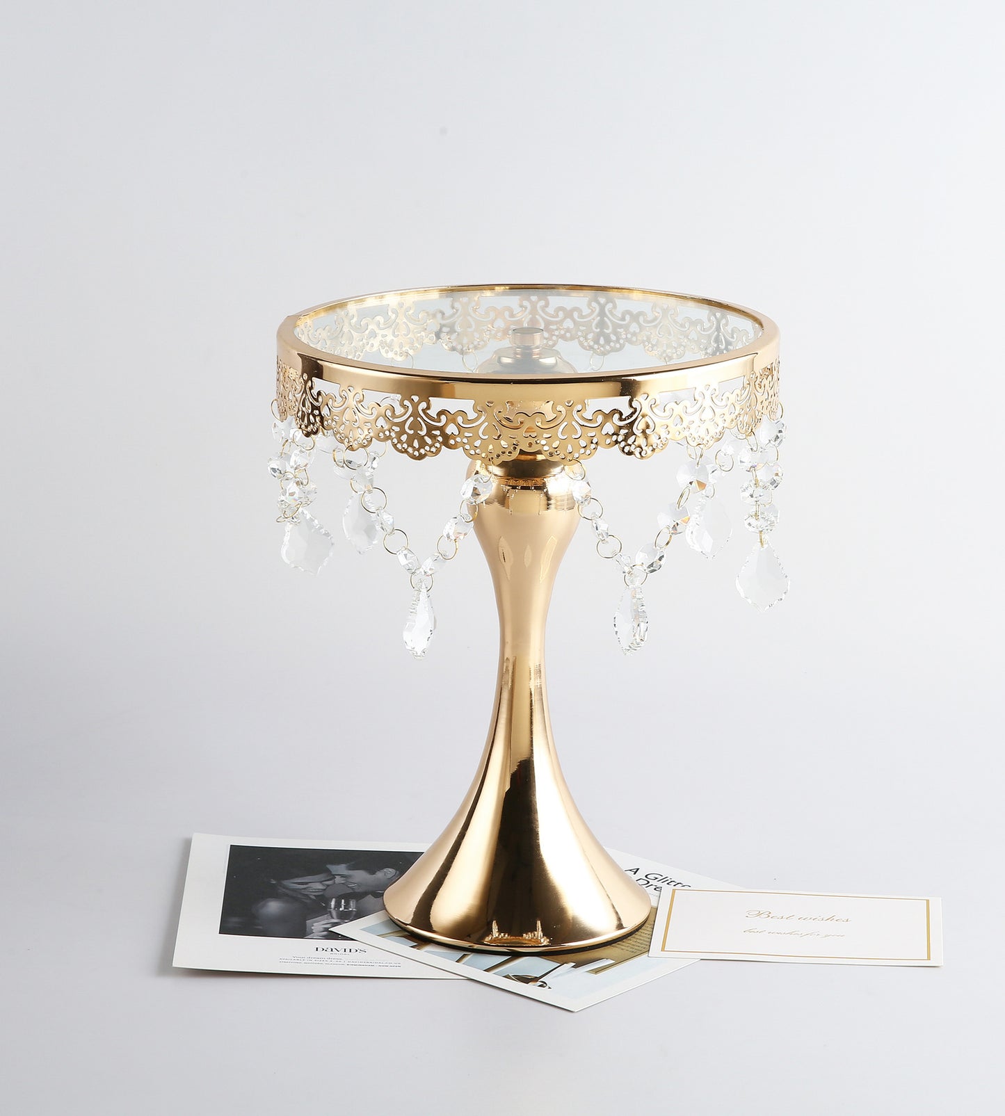 Gold Dessert Stand with Dangling Crystals