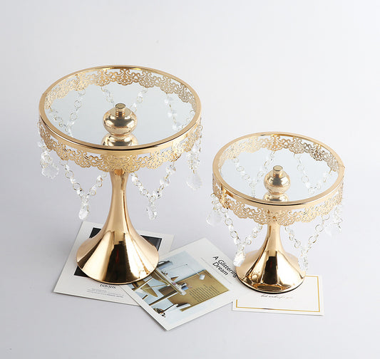 Gold Dessert Stand with Dangling Crystals