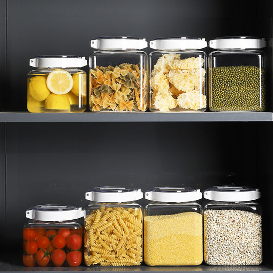 Square Airtight Apothecary Jars-White Flip Lid