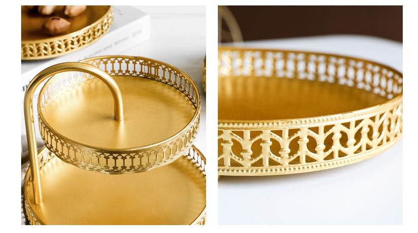 2-Tier Gold Fruit-Pastry-Dessert Tray
