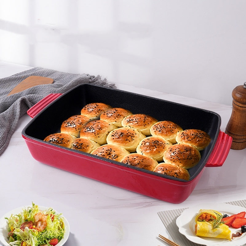 Red Enameled Cast Iron Baking Pan