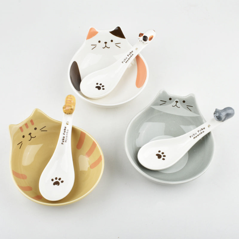 Japanese Cat Face Ceramic Bowl