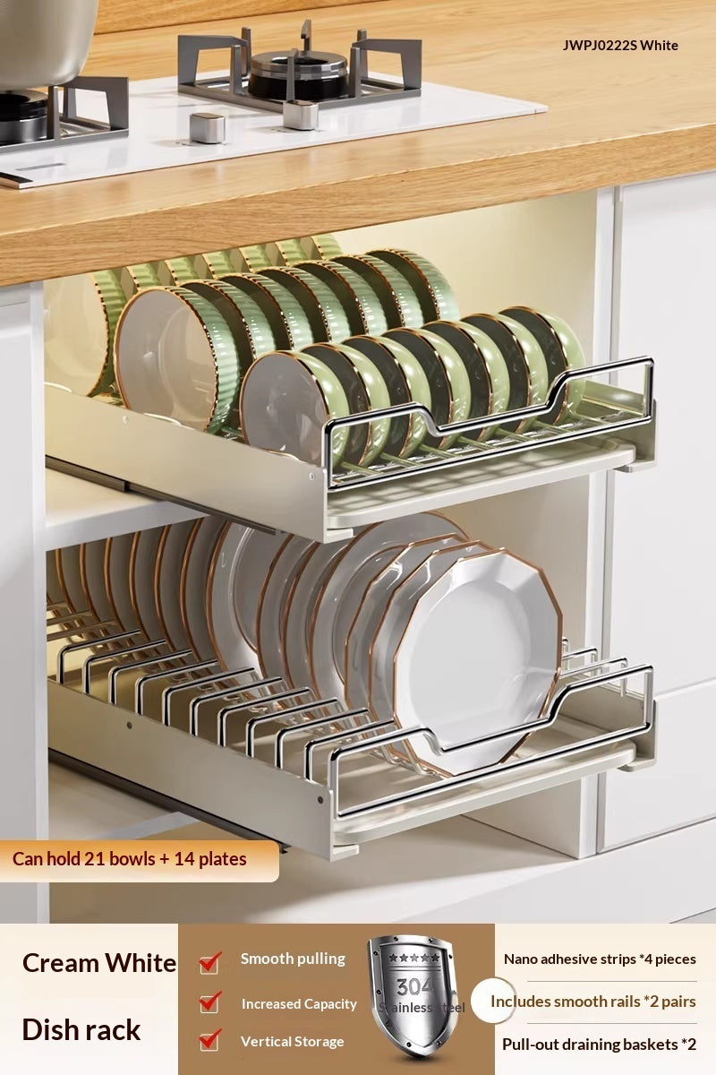 Stainless Steel Kitchen Cabinet Pull-out Drawer Type Dish Rack Storage Organizer