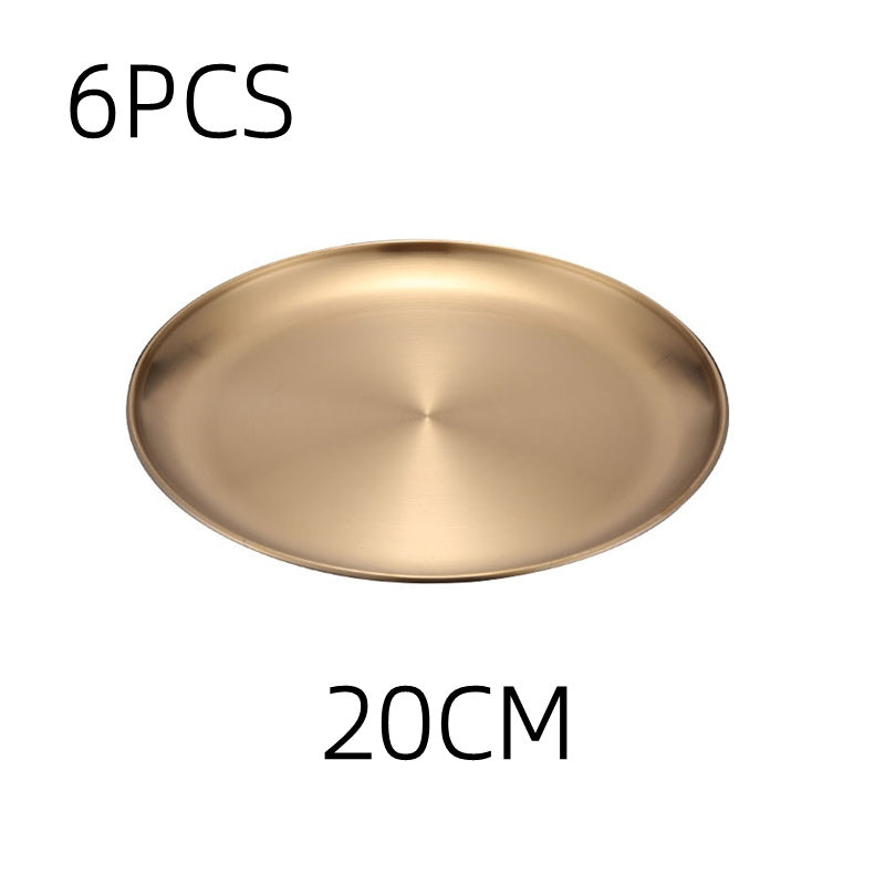 Round Gold and Silver Stainless Steel Serving Trays