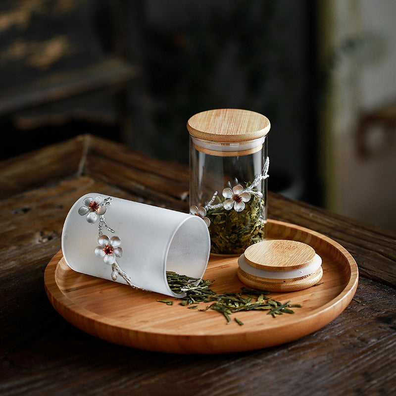 Clear Glass Tea Jar with White FLowers