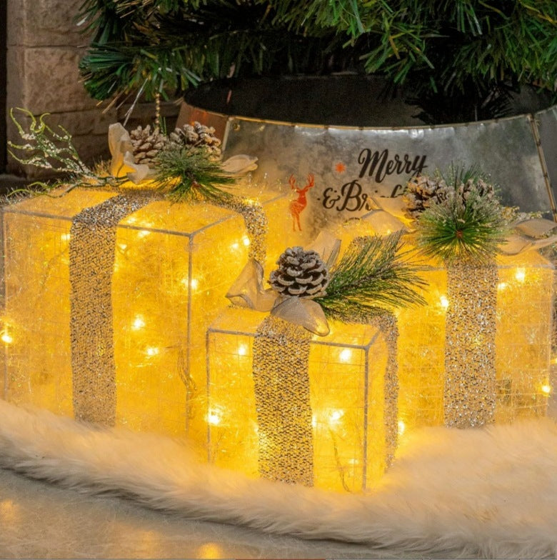 Christmas Decor: 3PC Lighted Gift Box