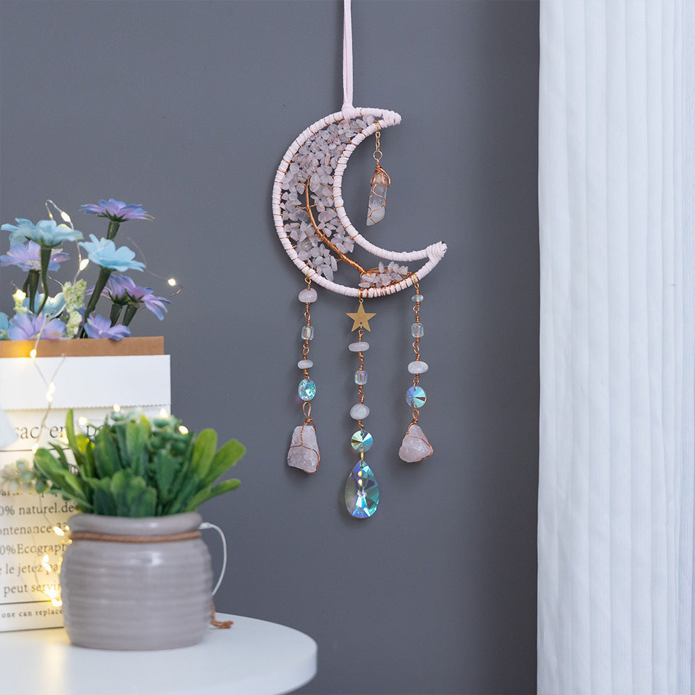 Natural Crystal Gravel Moon Wind Chimes Crafts Decorative Pendant
