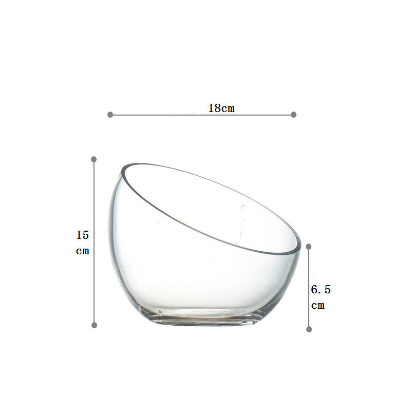 Tilted Round Glass Bowl with Beveled Mouth