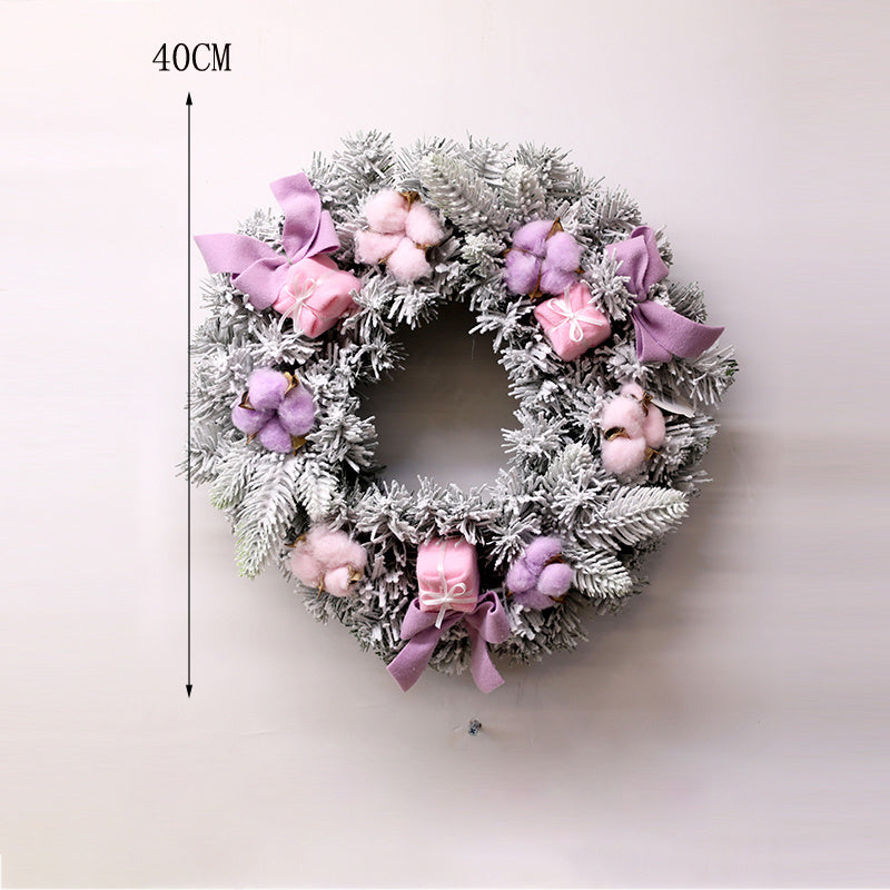 Pink & Snow Frosted Green Wreath