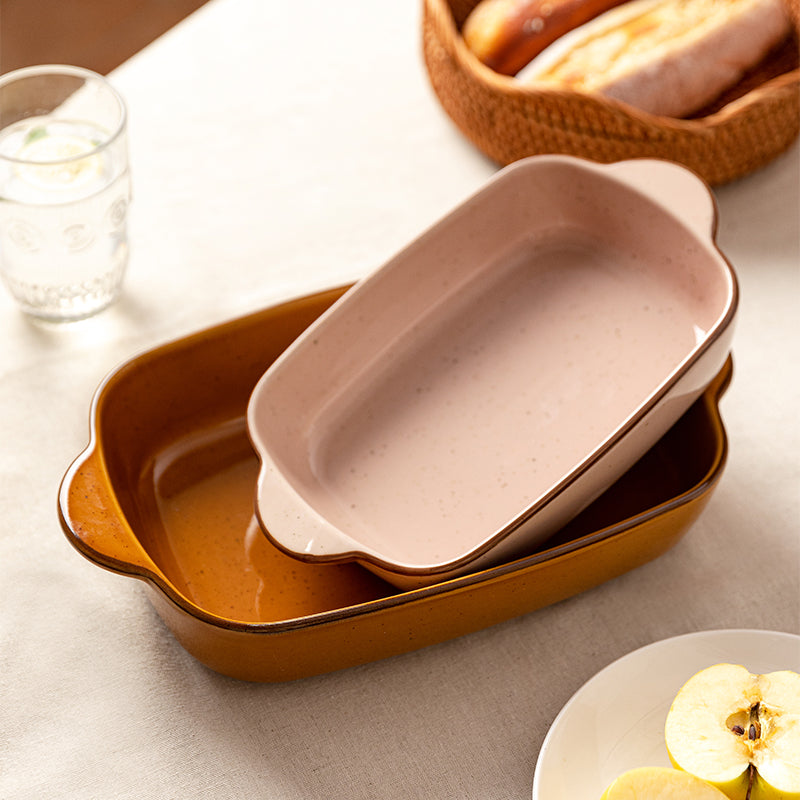 Earth Toned Porcelain Double Ear Baking Dishes